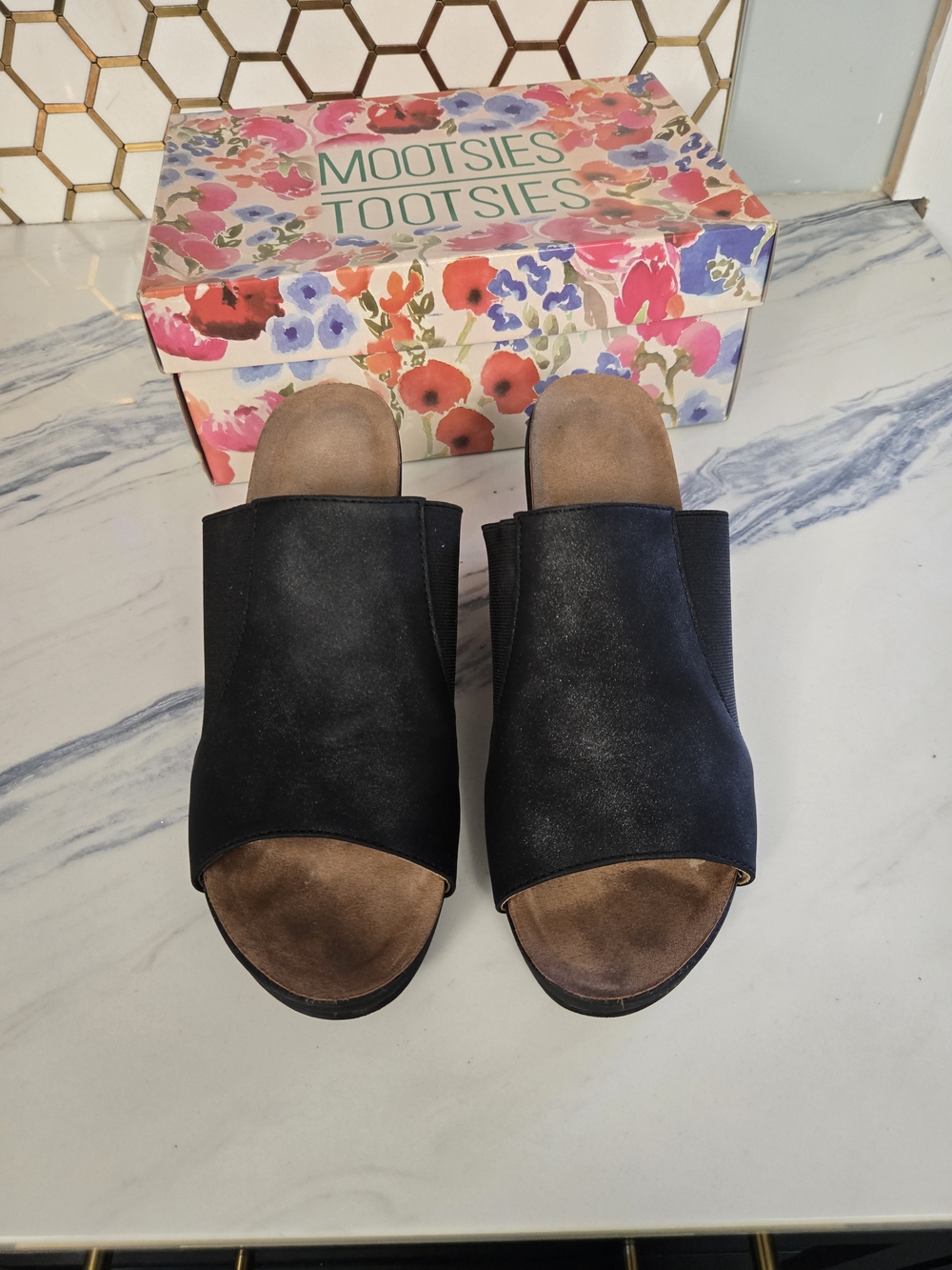 Mootsies Tootsies Black Open-Toe Slide Mules